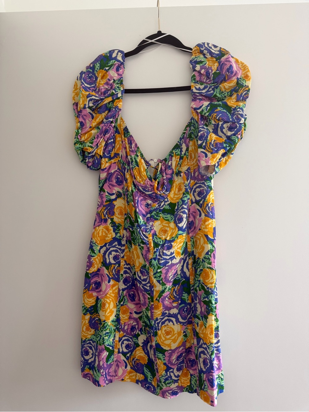 Zara Colorful Floral Puff Sleeve Mini Dress